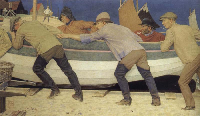 Joseph E.Southall Fishermen and boat china oil painting image